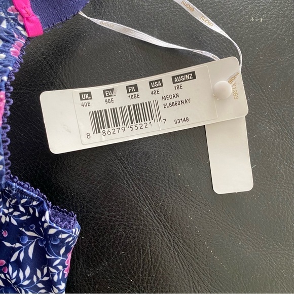 NEW Elomi Megan Bra EL8860 Wide Band Underwire Navy Blue Pink Floral Size 40E - Picture 5 of 10
